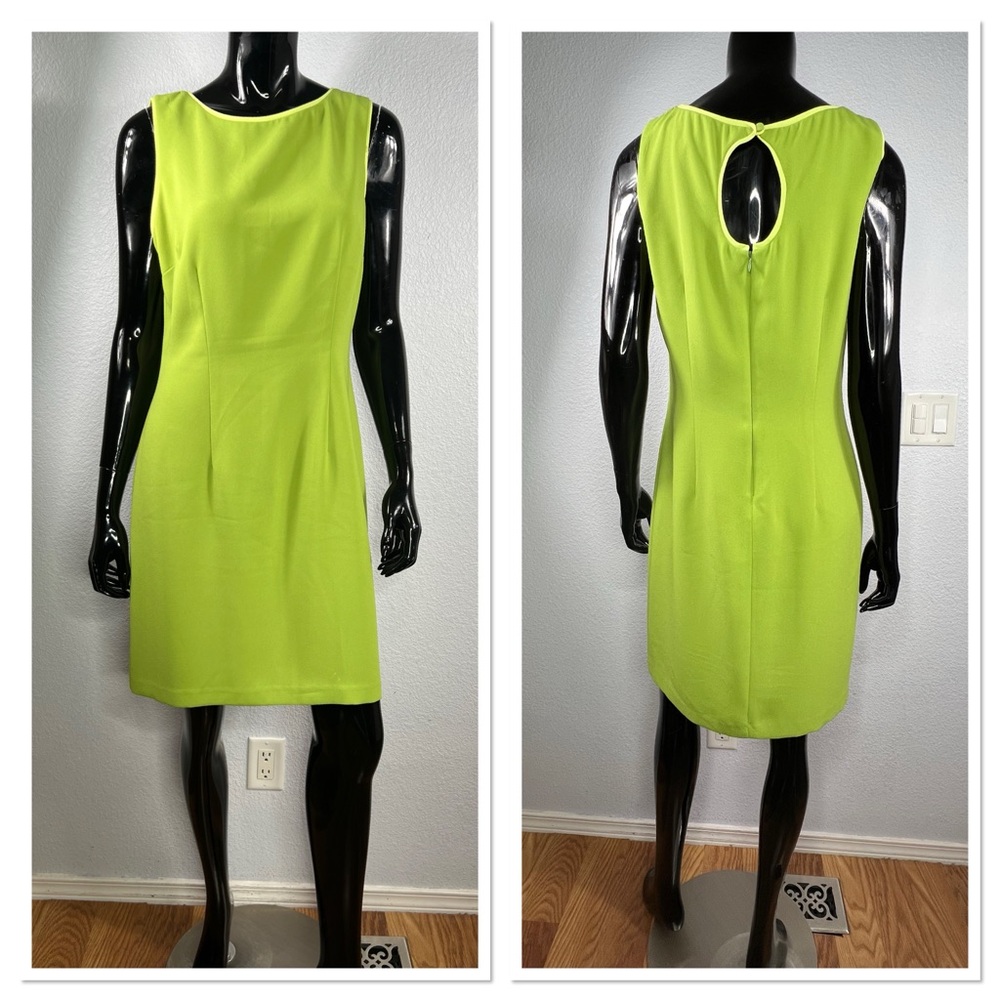 CDC Vintage Sheath Sleeveless Dress w/Keyhole Back Sz 12 Lime Green Polyester